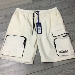 NWT R3bel Relaxed Cream Cargo Utility Shorts XL